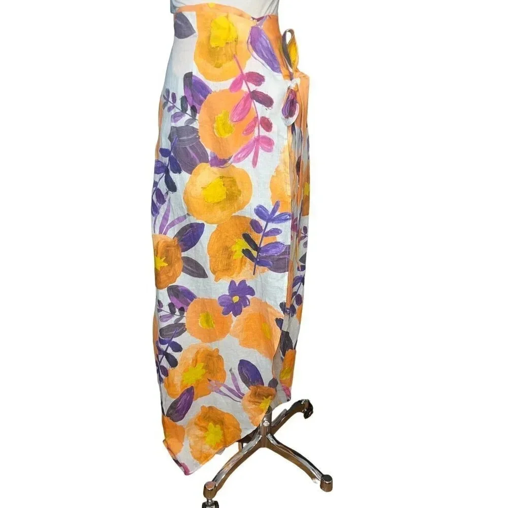 Raisa Vanessa Slit Detail Floral Skirt in Yellow & Purple 36 2-4 New Womens Maxi